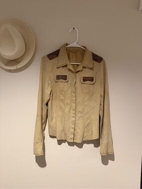 GIMO vintage Beige Women’s Lightweight Suede Jacket with Snakeskin Accents RARE
